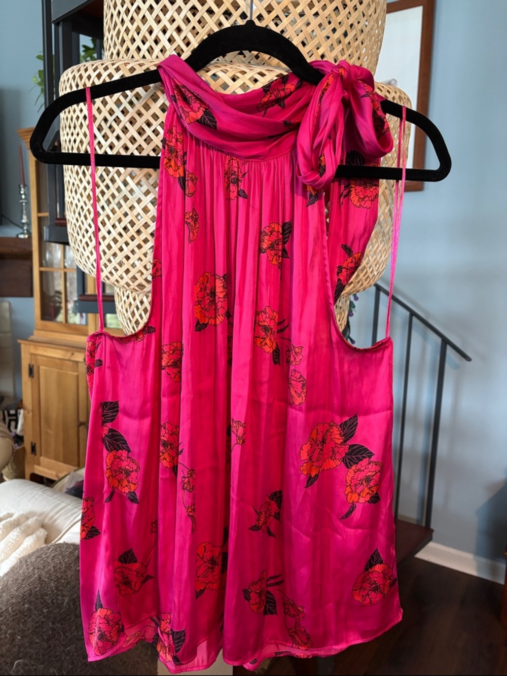 Banana Republic Hot Pink Floral Tie-Neck Dress